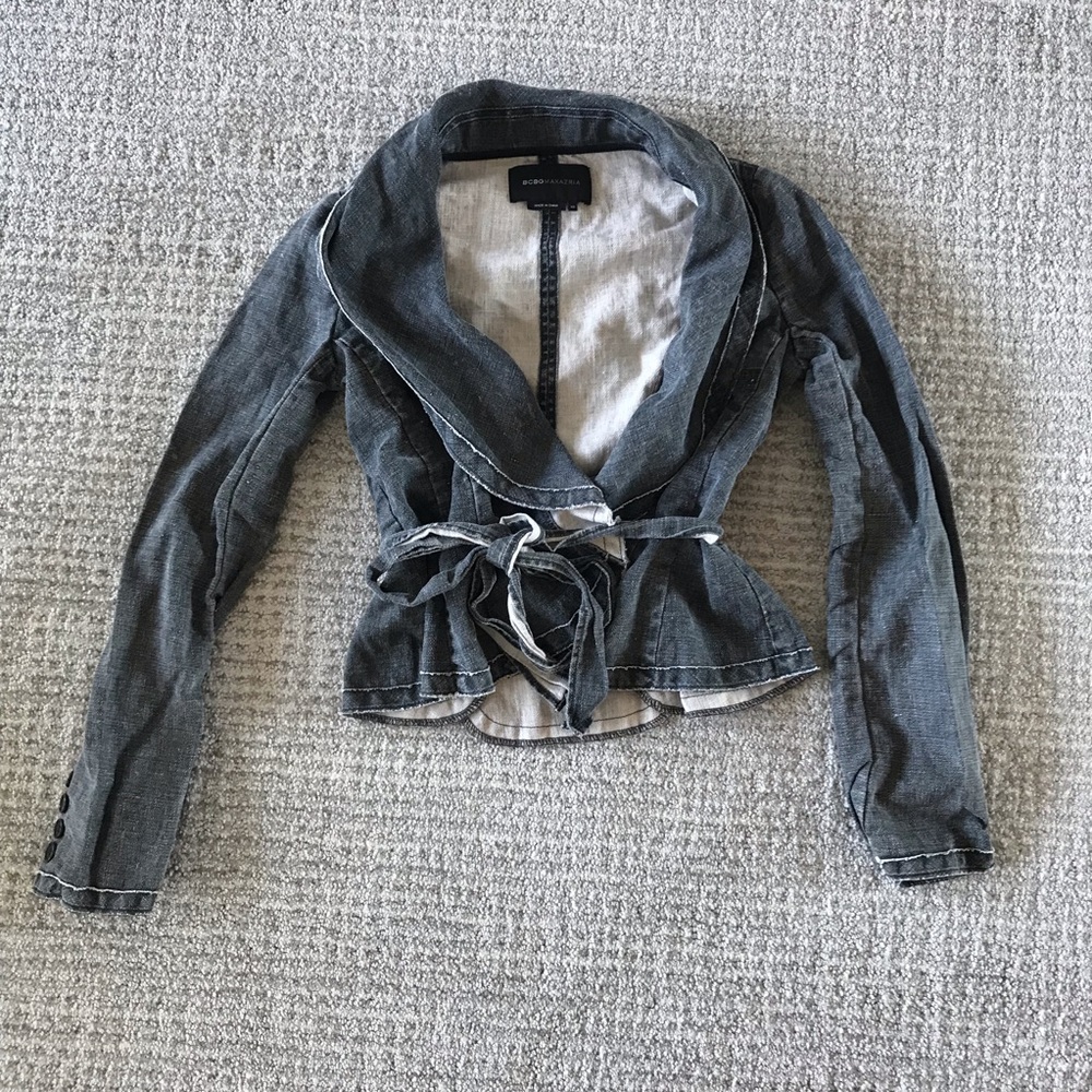 BCBG Maxazria Black Linen Blazer Jacket XS